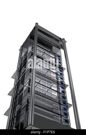Server Tower - moderne metallische Serverschrank, Isolated on White. Stockfoto