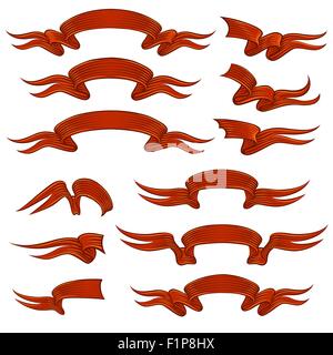 Verschiedenen Retro-Stil roten Bändern gesetzt. Isoliert auf weißem Hintergrund. Bereit für Ihren Text. Stock Vektor