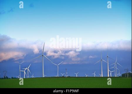 Alternative Energielandschaft - Turbinen Windpark in Minnesotas Mäher County in der Nähe von Dexter, MN. Windkraftanlagen im Sonnenuntergang Stockfoto