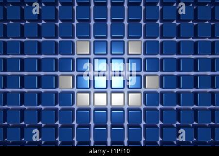 Abstrakte 3D-Hintergrund. Blaue 3D-Blöcke Hintergrund mit fehlenden Elemente in der Mitte. Stockfoto