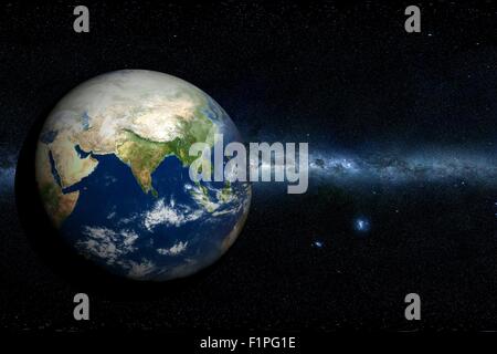 Asien-Kontinent der Erde-Illustration. Planet Erde in Raum 3D Abbildung. Stockfoto