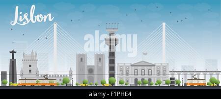 Lissabon Stadt Skyline mit grauen Gebäuden und blauer Himmel. Vektor-illustration Stock Vektor