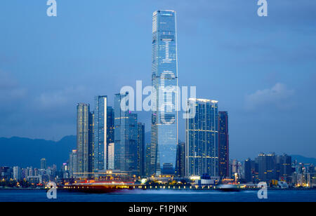 Die neue Skyline von Kowloon und Hong Kong höchstes Gebäude, das International Commerce Center ICC, Hong Kong, China. Stockfoto