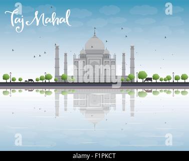 Taj Mahal mit Baum und Kuh. Ansicht von vorne. Vektor-illustration Stock Vektor