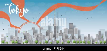 Tokioter Skyline mit Wolkenkratzern und Sonne Vektor-illustration Stock Vektor Tokioter Skyline mit Wolkenkratzern und Sonne Vektor-illustration Stock Vektor