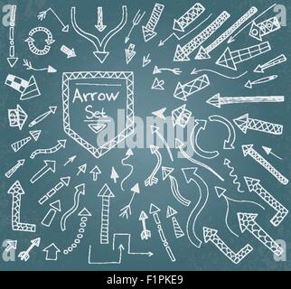 Handgezeichnete Pfeilsymbole auf blaue Tafel gesetzt. Vektor-Illustration Stock Vektor