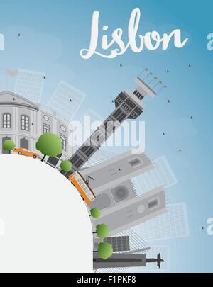 Lissabon Stadt Skyline mit grauen Gebäude, blauen Himmel und Kopie. Vektor-illustration Stock Vektor