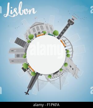 Lissabon Stadt Skyline mit grauen Gebäude, blauen Himmel und Kopie. Vektor-illustration Stock Vektor