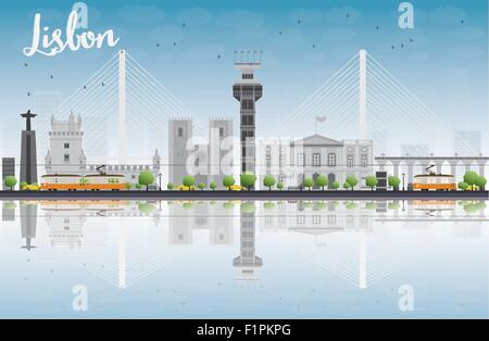 Lissabon Stadt Skyline mit grauen Gebäuden und blauer Himmel. Vektor-illustration Stock Vektor