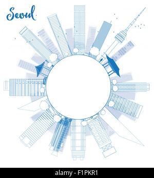 Skizzieren Sie Skyline von Seoul mit blauen Gebäude zu, und kopieren Sie Raum-Vektor-illustration Stock Vektor