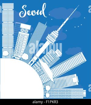Skizzieren Sie Skyline von Seoul mit blauen Gebäude zu, und kopieren Sie Raum-Vektor-illustration Stock Vektor