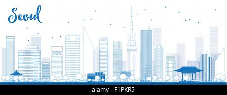 Skyline von Seoul zu skizzieren, mit blauen Gebäude Vektor-illustration Stock Vektor