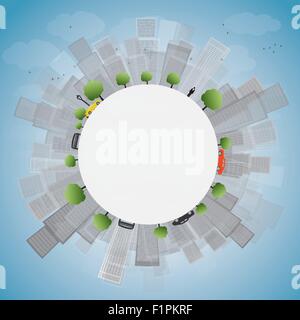 Graue Stadt am blauen Himmel mit textfreiraum Wolkenkratzer. Vektor-illustration Stock Vektor