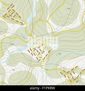 Topografische Karte des Gebiets mit Flüssen, Wäldern und Straßen Stock Vektor