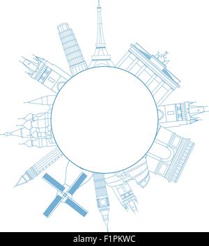 Vektor-Illustration Reisen Sehenswürdigkeiten Europas und Platz für text Stock Vektor