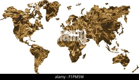 Gold Weltkarte isoliert auf weißem Hintergrund Vektor-illustration Stock Vektor