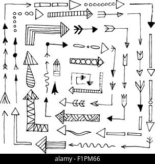 Handgezeichnete Pfeile Satz isoliert auf weißem Hintergrund Vektor-illustration Stock Vektor
