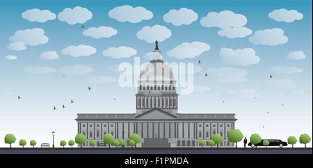 Washington DC Capitol Landschaft mit Wolke und blauer Himmel, USA Vektor-illustration Stock Vektor