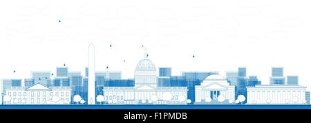 Umriss Washington DC Skyline der Stadt. Vektor-Illustration in blauer Farbe Stock Vektor