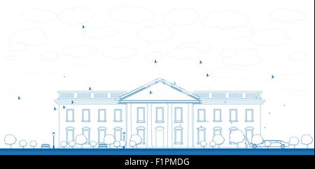 Outline White House Washington DC mit Silhouette von Mensch und Auto Vektor-Illustration Stock Vektor