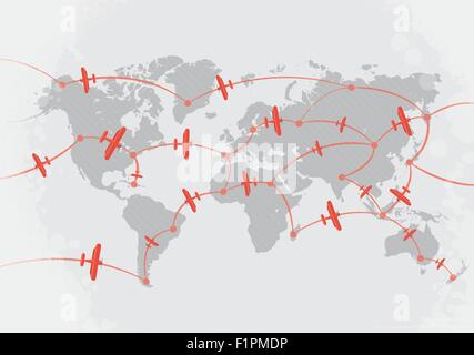 Flugzeuge auf Welt Karte Travel-Konzept-Vektor-illustration Stock Vektor