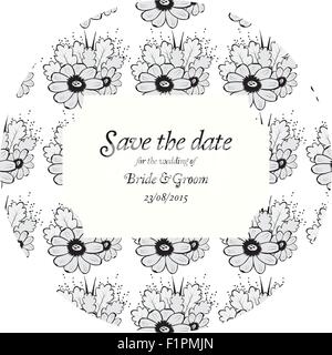 Hochzeit Einladungskarten mit grauen Blumen und Eichenlaub Stock Vektor