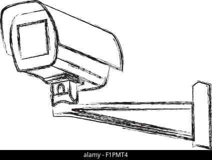 Schwarz / weiß Überwachung Kamera (CCTV) Warnzeichen. Vektor-illustration Stock Vektor