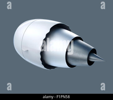 Heckansicht des Jet-Turbofan-Triebwerk auf grauem Hintergrund isoliert.  Clipping-Pfad zur Verfügung. Stockfoto