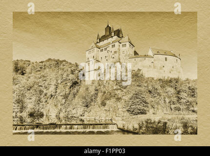 Burg Kriebstein steht auf einem steilen Felsen über dem Fluss Zschopau, Kriebethal, mittleren Sachsen, Sachsen, Deutschland, Europa Stockfoto