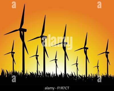 Windgeneratoren auf einer Wiese. Vektor-Illustration. Stock Vektor