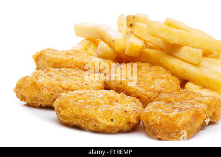 Fast-Food. Pommes mit Nuggets. Ungesundes Essen Stockfoto