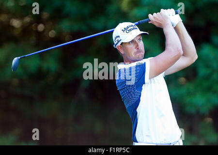 Norton, MA, USA. 6. September 2015. Henrik Stenson am 15. Abschlag in der dritten Runde der Deutsche Bank Championship bei TPC Boston. Bildnachweis: Cal Sport Media/Alamy Live-Nachrichten Stockfoto