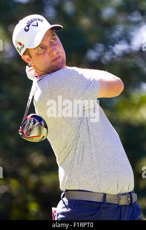 Norton, MA, USA. 6. September 2015. Chris Kirk am 9. Abschlag in der dritten Runde der Deutsche Bank Championship bei TPC Boston. Bildnachweis: Cal Sport Media/Alamy Live-Nachrichten Stockfoto