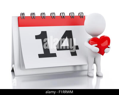 3D Renderer Bild. Valentinstag 14. Februar im Kalender. Isolierten weißen Hintergrund Stockfoto
