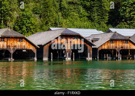 Das Dock von See Obersee, Königssee Nationalpark, Bayern, Deutschland Stockfoto