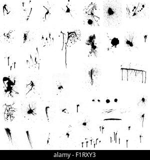 Reihe von abstrakten Grunge Ink Blots Hintergrund. Jeder große Fleck mit einem kleineren gruppiert. Etwa 50 Gruppe Designs. Ideal zum Erstellen von Musical, Floral, Natur und andere Designs. Vektor-Illustration. Stock Vektor