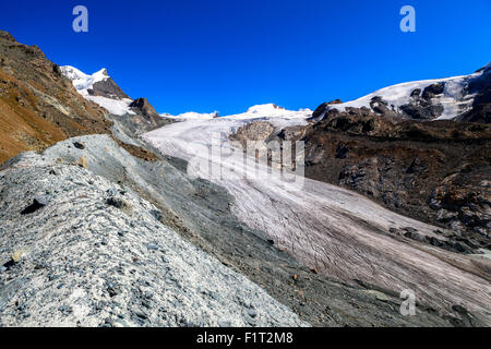 Findelgletscher im Monte Rosa-Massiv, Zermatt, Kanton Wallis, Walliser Alpen, Schweizer Alpen, Schweiz, Europa Stockfoto