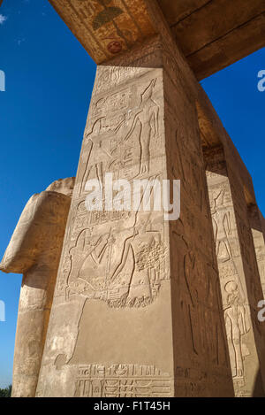 Dekorative Reliefs, Säulenhalle, das Ramesseum (Mortuary Temple of Ramese II), Luxor, Westbank, Theben, UNESCO, Ägypten Stockfoto