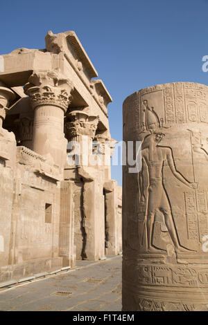 Säule mit Relief, Vorplatz, Tempel von Haroeris und Sobek, Kom Ombo, Ägypten, Nordafrika, Afrika Stockfoto
