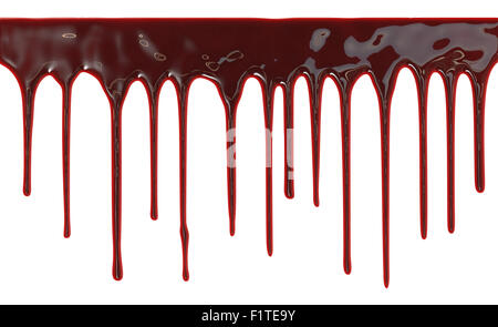 Blut tropfte auf weißem Hintergrund Stockfoto