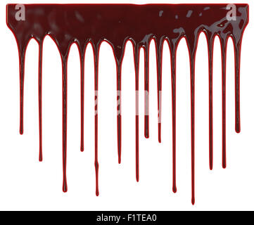 Blut tropfte auf weißem Hintergrund Stockfoto