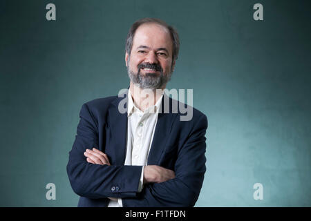 Juan Villoro, mexikanischer Schriftsteller und Journalist, an das Edinburgh International Book Festival 2015. Edinburgh, Schottland. 18. August 2015 Stockfoto