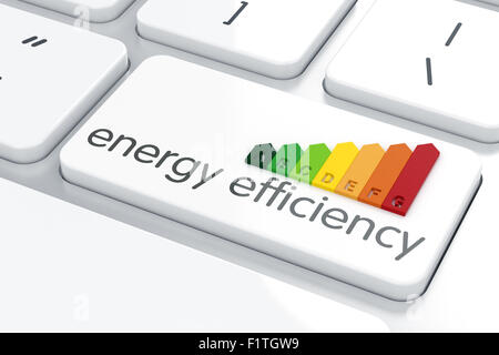 3D Render Energieeffizienzklasse auf Computer-Tastatur Stockfoto