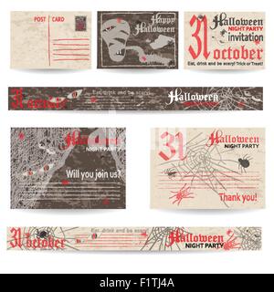 Satz von Vintage Postkarten und Banner für Halloween-Party. Vektor-Illustration... Stock Vektor