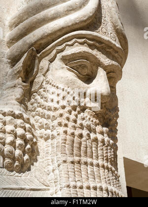 Geflügelte Mensch-headed Bull: Detail Kopf. Ursprünglich Teil des Sargon II Hauptstadt Dur Sharrukin jetzt Khorsabad. Aus dem Louvre D Stockfoto