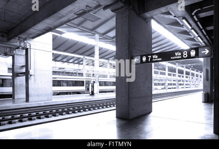 Bahnhof und Plattformen mit horizontalen Wegweiser Stockfoto
