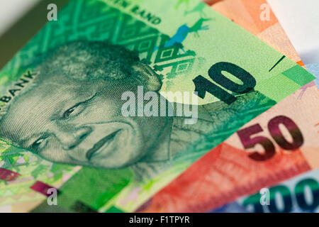 Das Porträt von Nelson Mandela auf südafrikanischen Banknoten Stockfoto