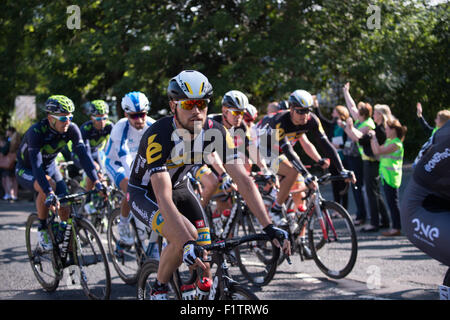 Clitheroe, Lancashire, UK. 7. September 2015. Stufe 2 Aviva Tour durch Großbritannien Radrennen zu Beginn der Phase 2. Stockfoto