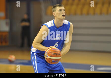 Riga, Lettland. 07. Sep, 2015. Tschechische Pavel Pumprla in Aktion während des Trainings vor der Europameisterschaft 2015 (Basketball Europameisterschaft), Gruppe D-match zwischen Tschechien und Lettland in Riga, Lettland, 7. September 2015. © David Svab/CTK Foto/Alamy Live-Nachrichten Stockfoto