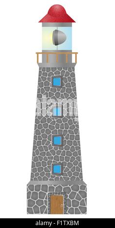 Alter Leuchtturm in Stein gebaut Vektor-Illustration isoliert auf weißem Hintergrund Stock Vektor